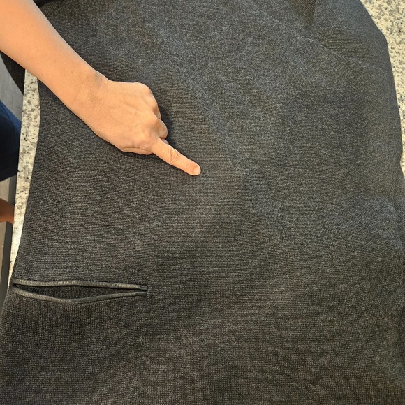 Eileen Fisher 2PC Medium Wool Open Front Cardigan Leather Trim & Skirt Gray-Flaw - Picture 3 of 16